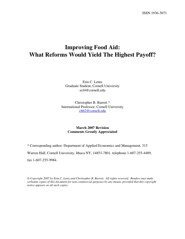 Improving food aid : what reforms would yield the highest payoff?