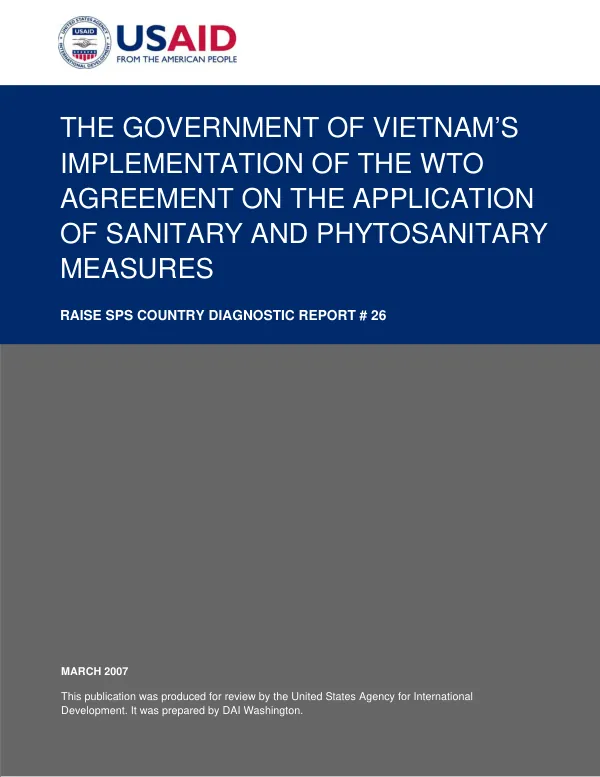 The Government of Vietnam"s implementation of the WTO agreement on the application of sanitary and phytosanitary measures