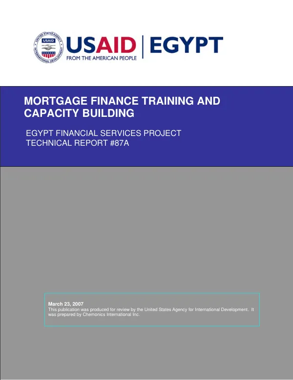 Mortgage finance training and capacity building