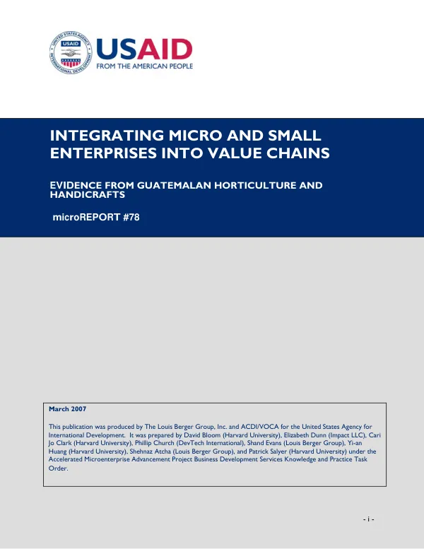 Integrating micro and small enterprises into value chains : evidence from Guatemalan horticulture and handicrafts