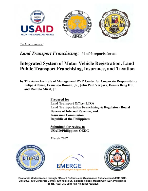 Land transport franchising : #4 of 6 reports for an integrated system of motor vehicle registration, land public transport franchising, insurance, and taxation