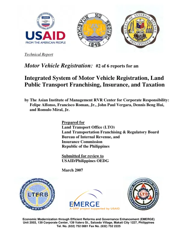 Motor vehicle registration : #2 of 6 reports for an integrated system of motor vehicle registration, land public transport franchising, insurance, and taxation