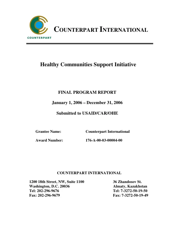 Healthy communities support initiative : final program report, January 1, 2006-December 31, 2006