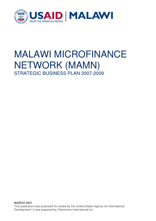 Malawi microfinance network (MAMN) : strategic business plan 2007-2009