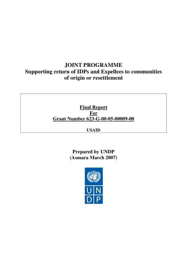 Final report for grant number 623-G-00-05-00009-00