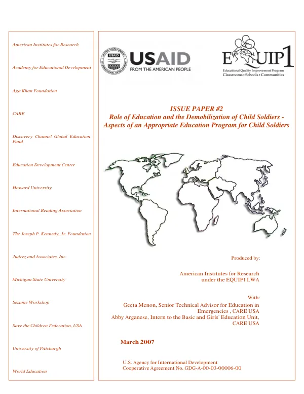 Role of education and the demobilization of child soldiers : aspects of an appropriate education program for child soldiers
