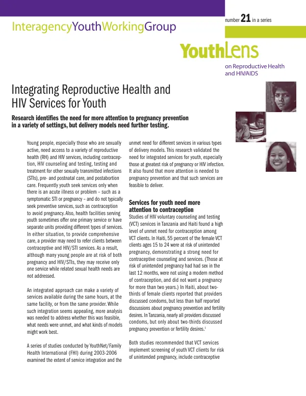Integrating reproductive health and HIV services for youth