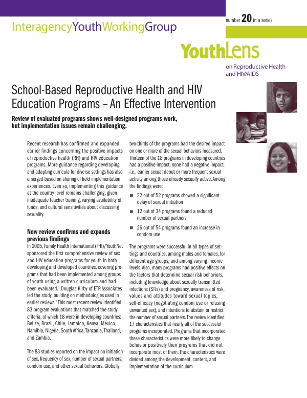School-based reproductive health and HIV education programs : an effective intervention