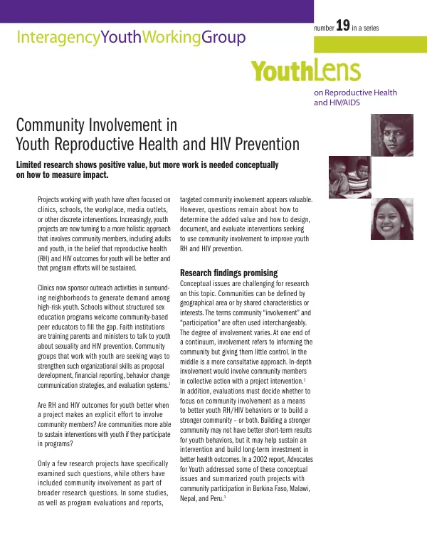 Community involvement in youth reproductive health and HIV prevention