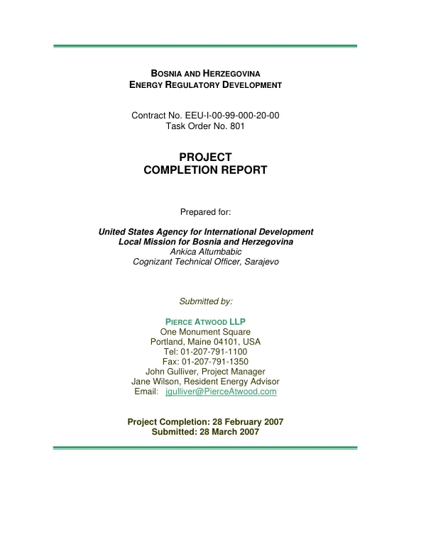 Bosnia and Herzegovina energy regulatory development : project completion report