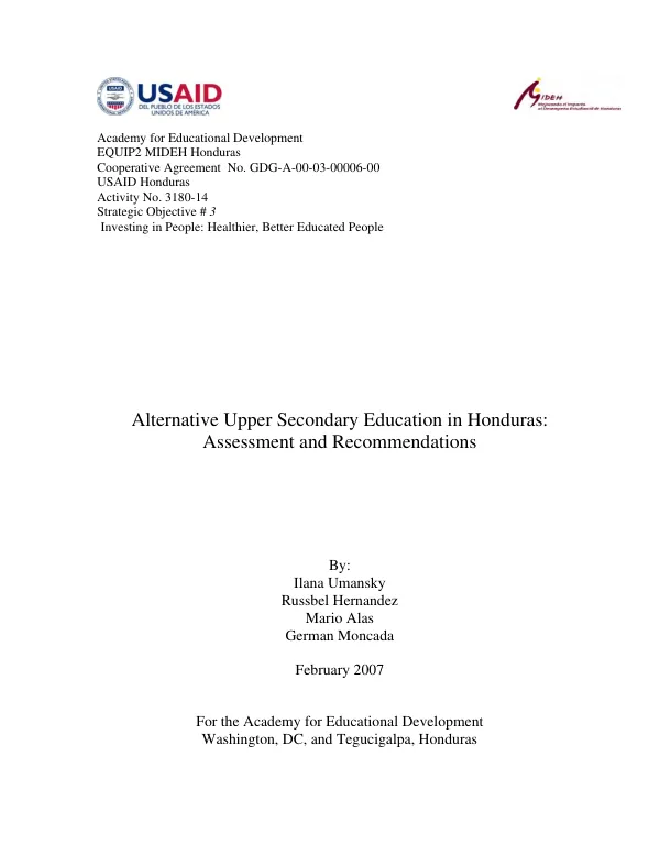 Alternative upper secondary education in Honduras : assessment and recommendations