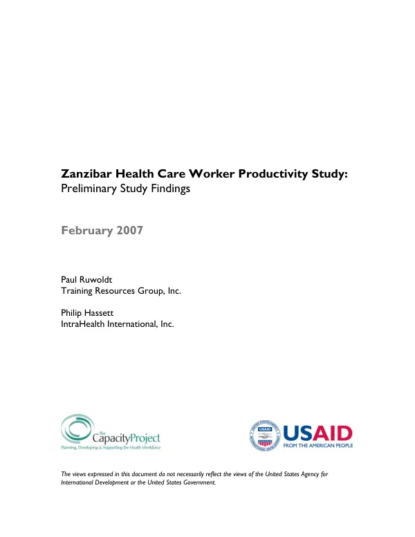 Zanzibar health care worker productivity study : preliminary study findings