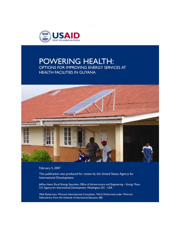 Powering health : options for improving energy services at health facilities in Guyana