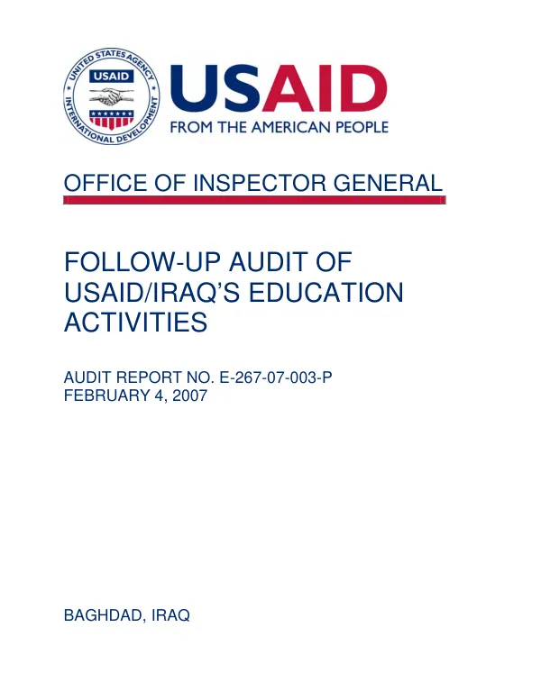 Follow-up audit of USAID/Iraq"s education activities