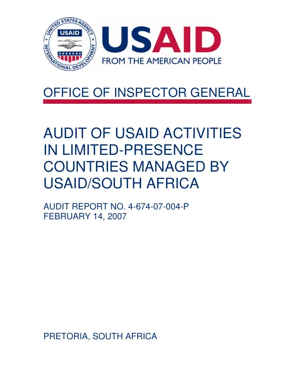 Audit of USAID activities in limited presence countries managed by USAID/South Africa