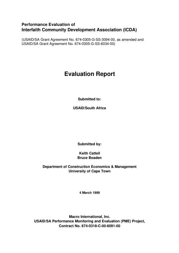 Performance evaluation of Interfaith Community Development Association (ICDA) : evaluation report