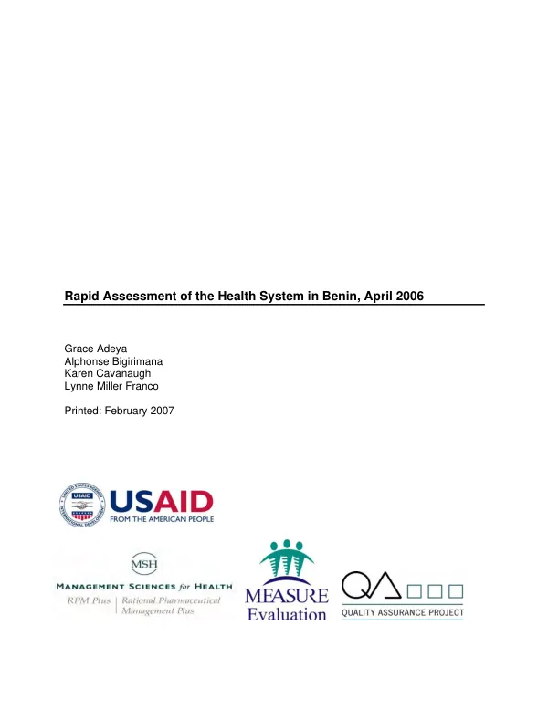 Rapid assessment of the health system in Benin, April 2006