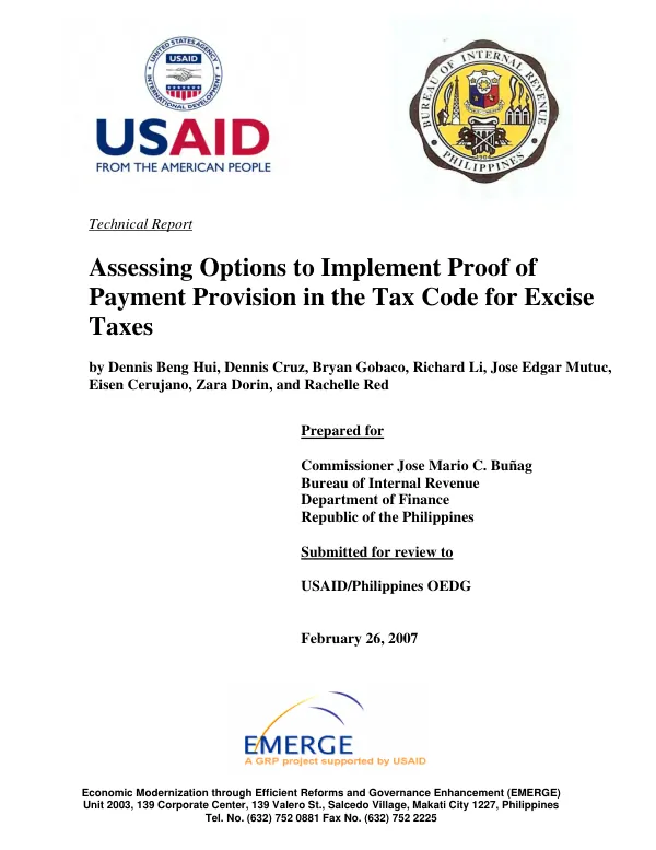 Assessing options to implement proof of payment provision in the tax code for excise taxes