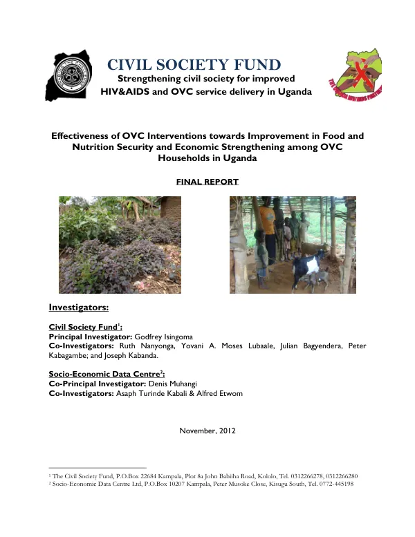 Effectiveness of OVC Interventions towards Improvement in Food and