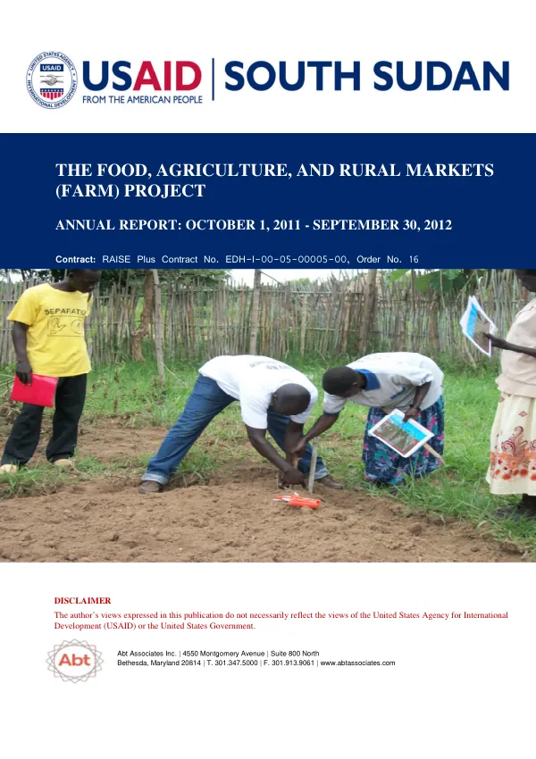 The FARM Project - Annual Report OCTOBER 1, 2011 - SEPTEMBER 30, 2012