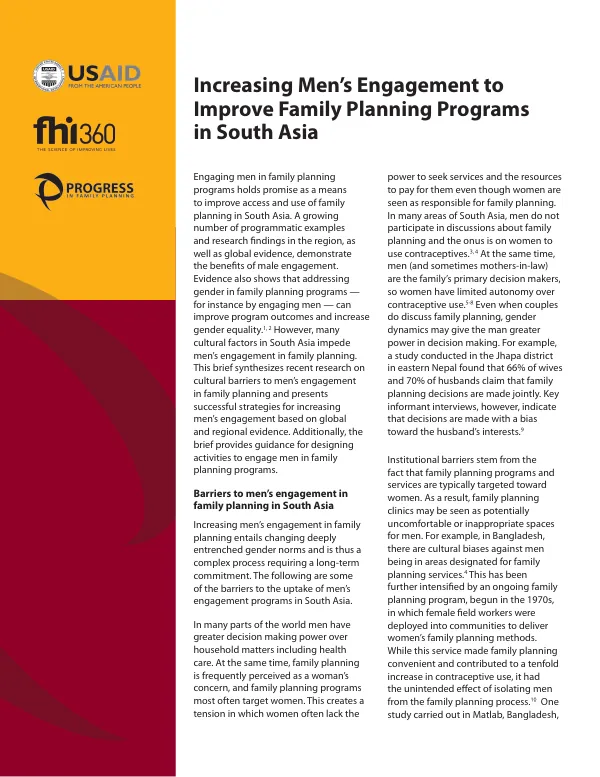 FHI 360. Increasing Men’s Engagement to Improve Family Planning Programs in South Asia.