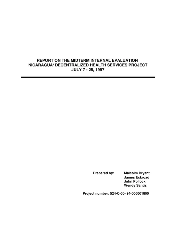 Report on the midterm internal evaluation : Nicaragua/decentralized health services project