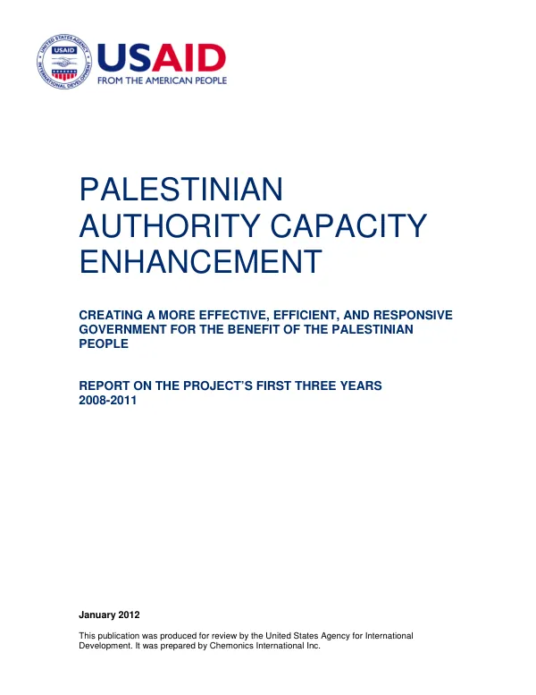 PALESTINIAN AUTHORITY CAPACITY ENHANCEMENT;