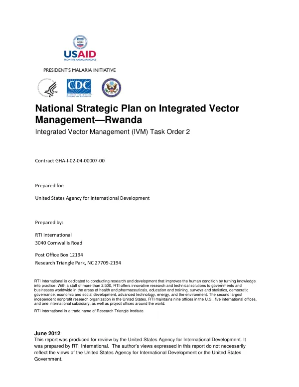 National Strategic Plan on Integrated Vector Management - Rwanda