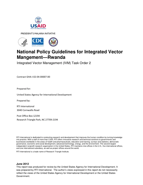 National Policy Guidelines for Integrated Vector Management - Rwanda