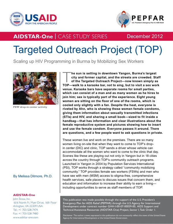 Targeted Outreach Project (TOP): Scaling up HIV Programming in Burma by Mobilizing Sex Workers