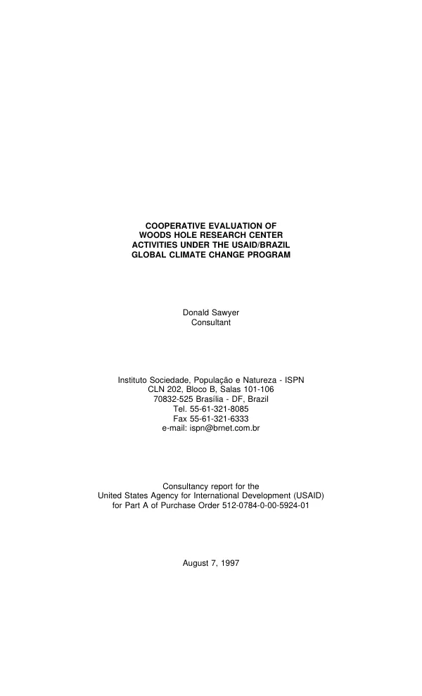 Cooperative evaluation of Woods Hole Research Center activities under the USAID/Brazil global climate change program