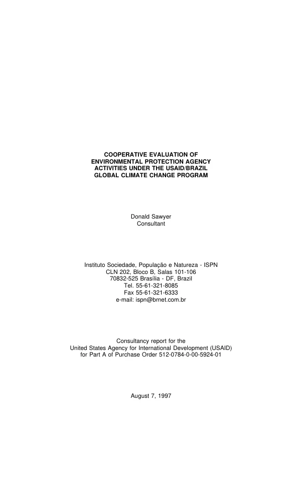 Cooperative evaluation of Environmental Protection Agency activities under the USAID/Brazil global climate change program