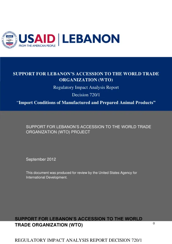Regulatory Impact Analysis Report Decision 720/1