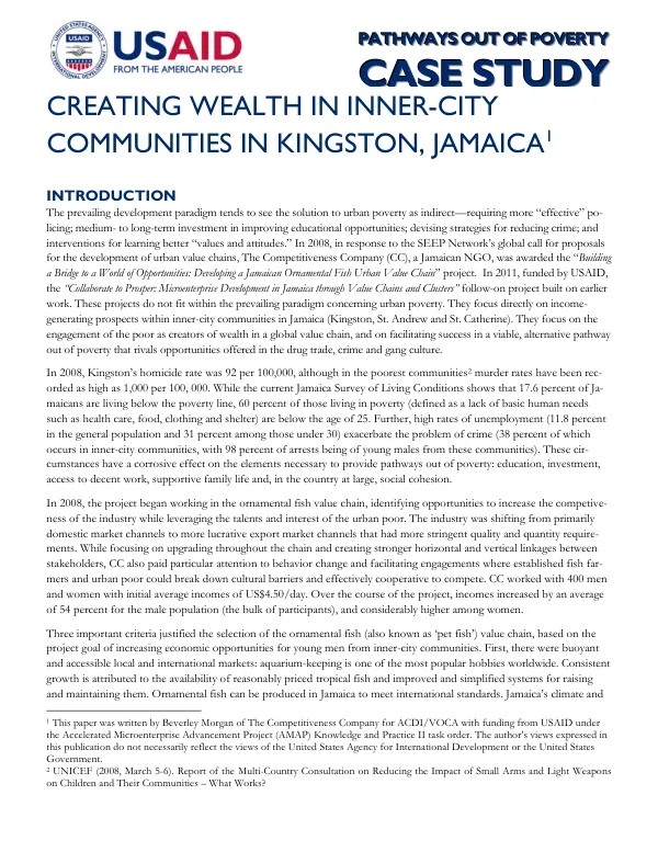 Creating wealth in inner-city communities in Kingston, Jamaica