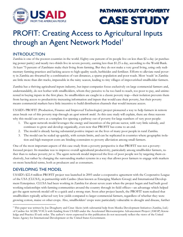 PROFIT : creating access to agricultural inputs through an agent network model