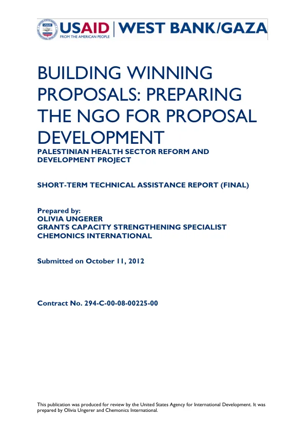 Building Winning Proposals: Preparing the NGO for Proposal Development
