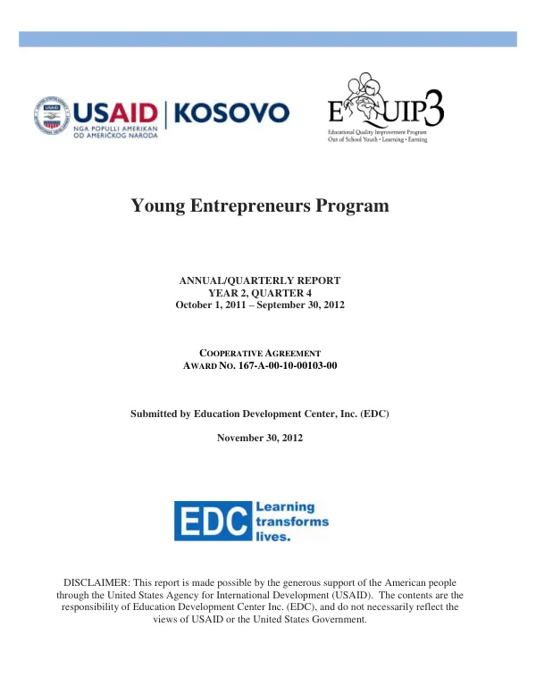 Young Entrepreneurs Program FY 12 Annual Report