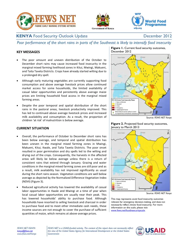 Kenya food security outlook update, December 2012