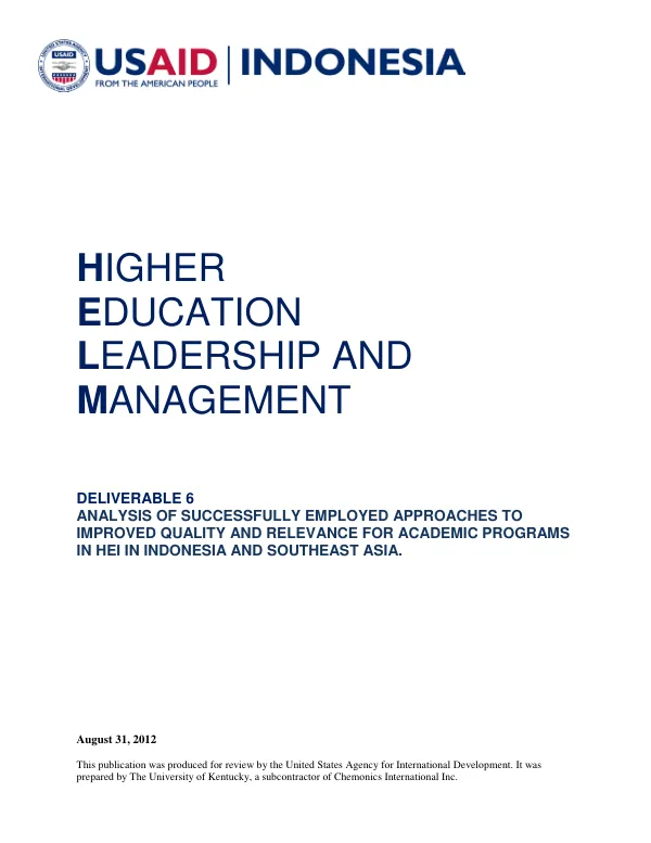 Analysis of Successfully Employed Approaches to Improved Quality and Reference for Academic Programs in Higher Education Institutions in Indonesia and Southeast Asia