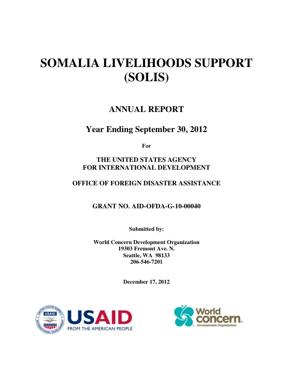 Somalia Livelihoods Support (SOLIS) Annual Report