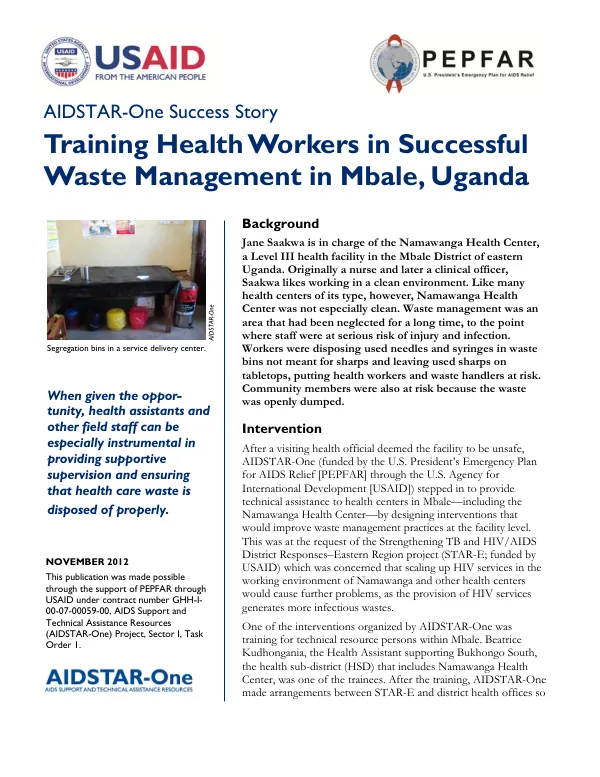 Success Story: Training Health Workers in Successful Waste Management in Mbale, Uganda