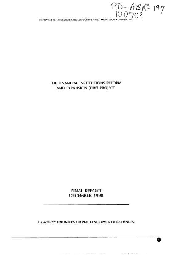 Financial Institutions Reform and Expansion (FIRE) project : final report