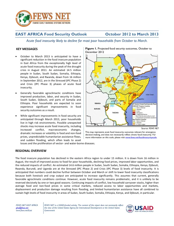 East Africa regional food security outlook, October 2012 to March 2013