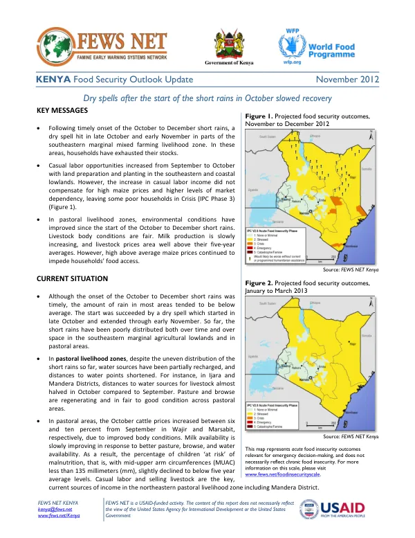 Kenya food security outlook update, November 2012