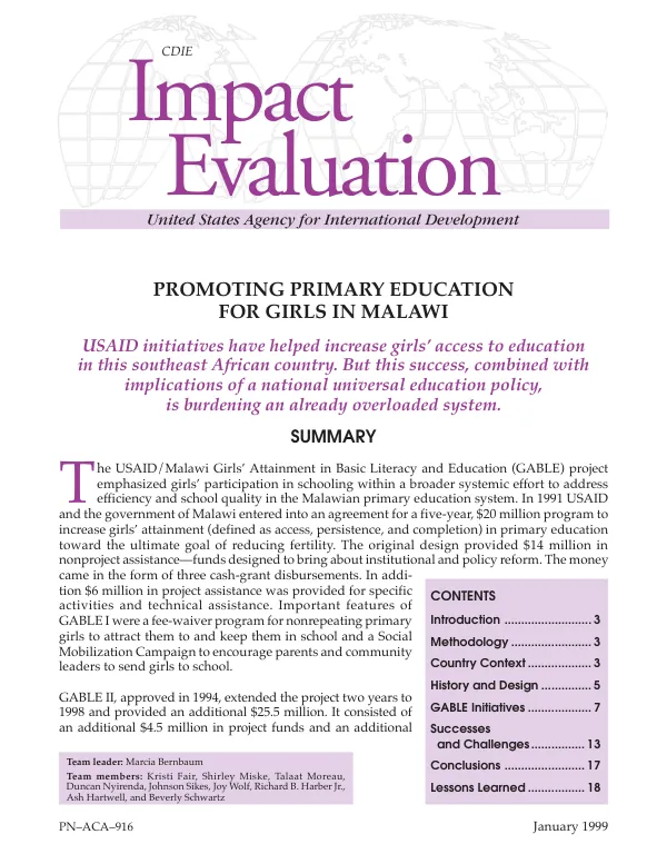 Promoting primary education for girls in Malawi