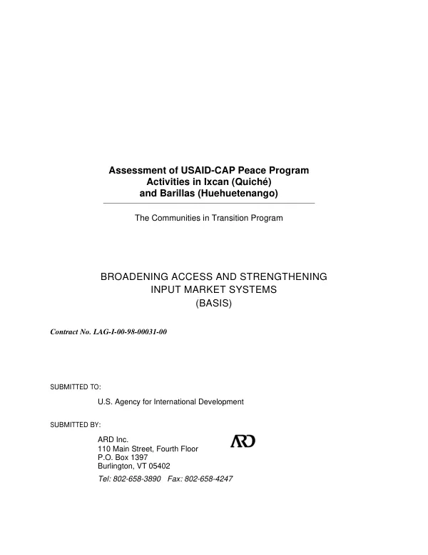 Assessment of USAID-CAP [Central American programs] peace program activities in Ixcan (Quiche) and Barillas (Huehuetenango) : the communities in transition program