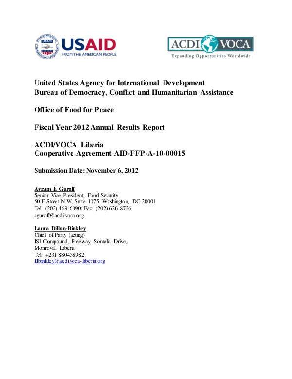 Liberia Agriculture Upgrading Nutrition & Child Health (LAUNCH) Annual Results Report - Narrative