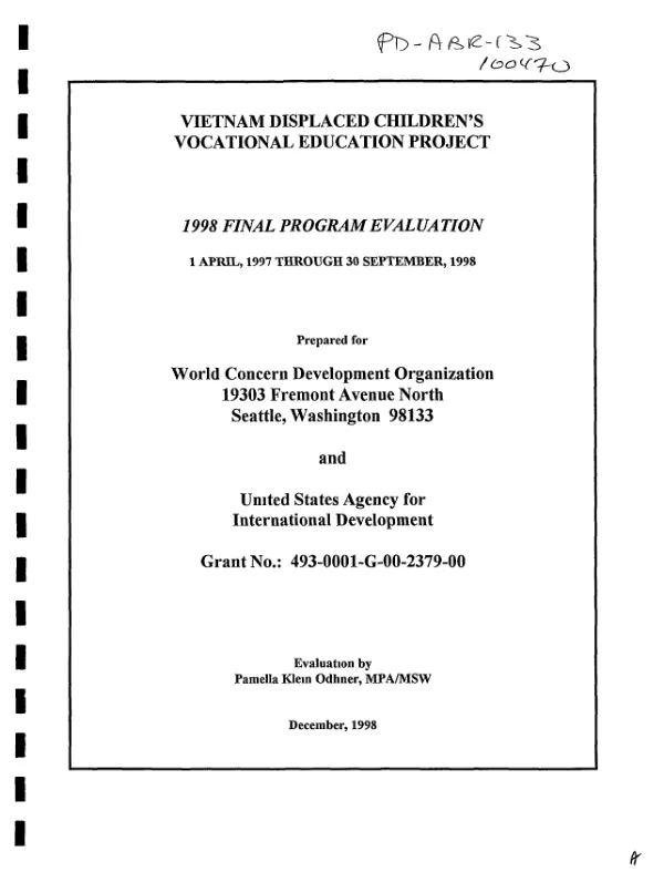 Vietnam displaced children's vocational education project : 1998 final program evaluation, 1 April 1997 through 30 September 1998