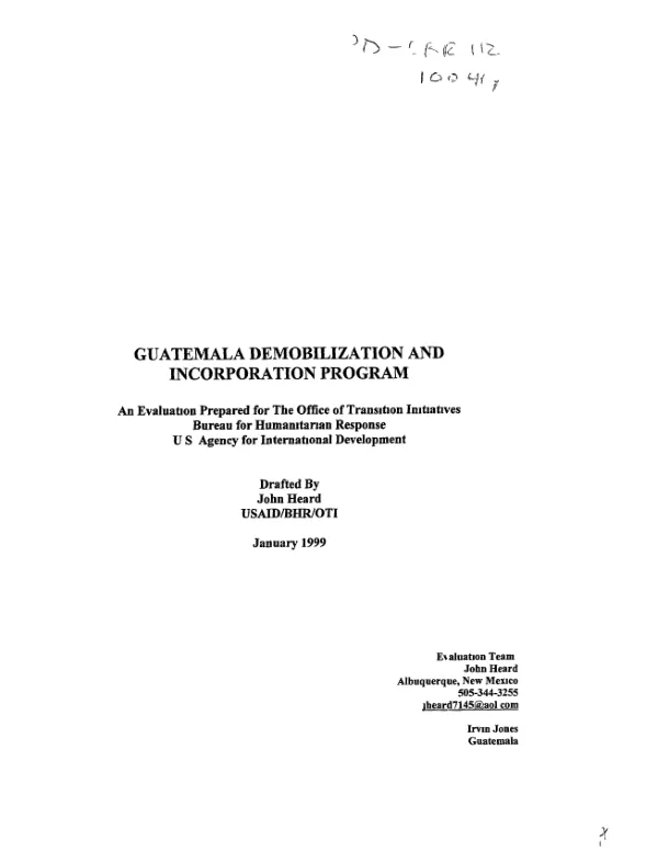 Guatemala demobilization and incorporation program : an evaluation