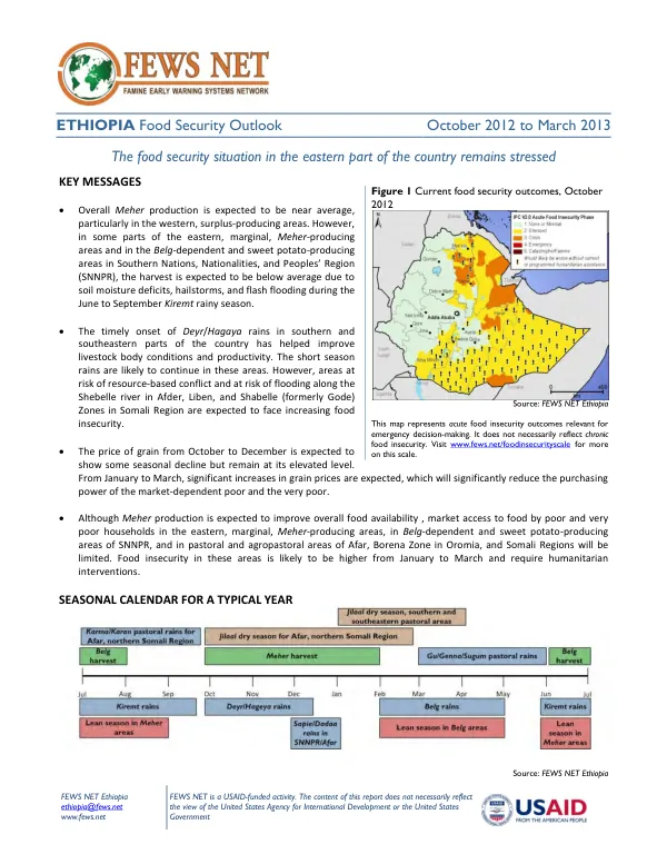 Ethiopia food security outlook, October 2012 to March 2013